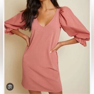 Nation LTD Oralia Flounce Puff Sleeve Mini Shift Dress in Pink Cheek Size XS NEW